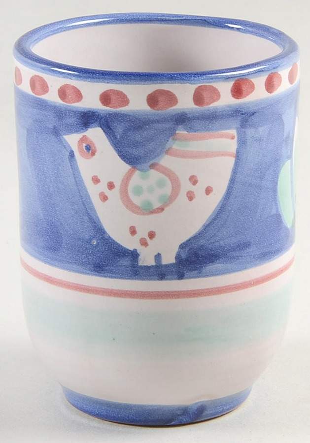 Campagna Chicken (Blue Border, Red Dots) Tall China Tumbler by Vietri (Italy)-1