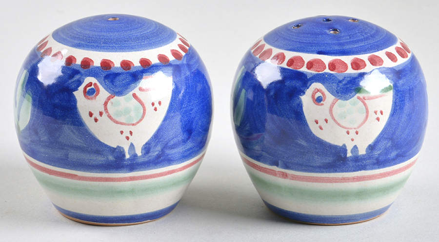 Campagna Chicken (Blue Border, Red Dots) Salt & Pepper Set by Vietri (Italy)-1