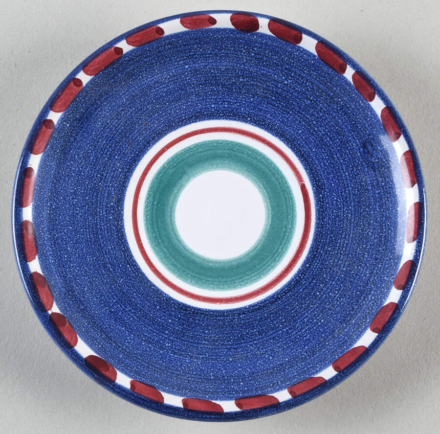 Campagna Chicken (Blue Border, Red Dots) Saucer for Flat Demitasse Cup by Vietri (Italy)-1