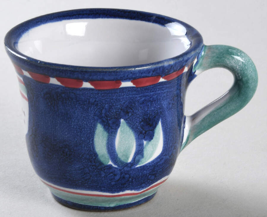 Campagna Chicken (Blue Border, Red Dots) Flat Demitasse Cup by Vietri (Italy)-1