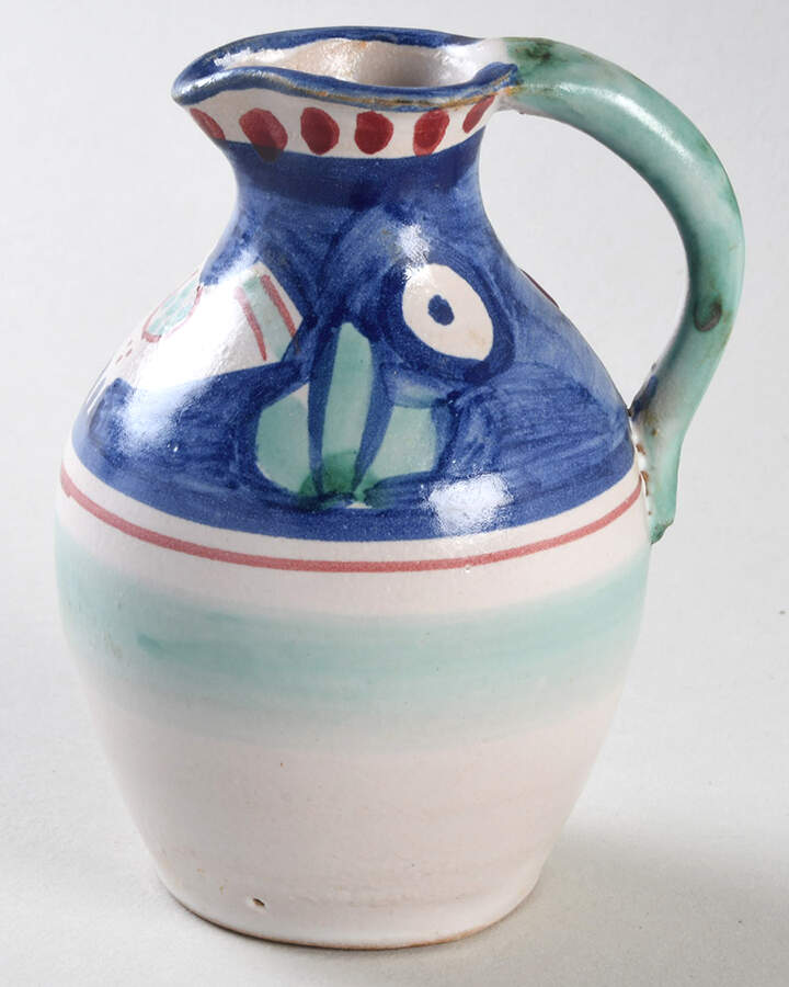 Campagna Chicken (Blue Border, Red Dots) Oil Or Vinegar Cruet No Stopper by Vietri (Italy)-1