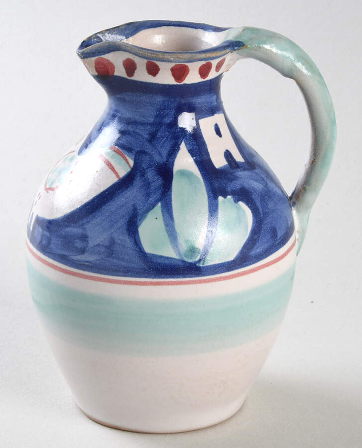 Campagna Chicken (Blue Border, Red Dots) Oil Or Vinegar Cruet No Stopper by Vietri (Italy)-1