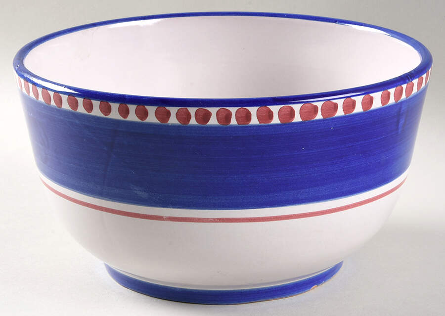 Campagna Chicken (Blue Border, Red Dots) 8" Round Serving Bowl by Vietri (Italy)-1