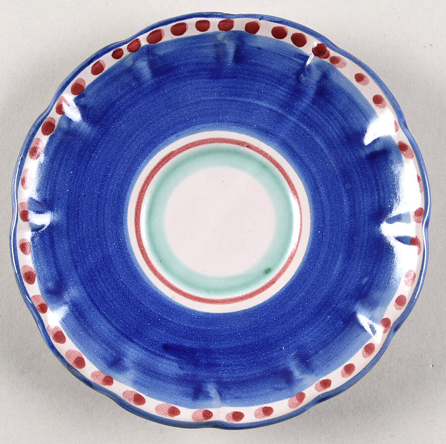 Campagna Chicken (Blue Border, Red Dots) Saucer for Flat Cup by Vietri (Italy)-1