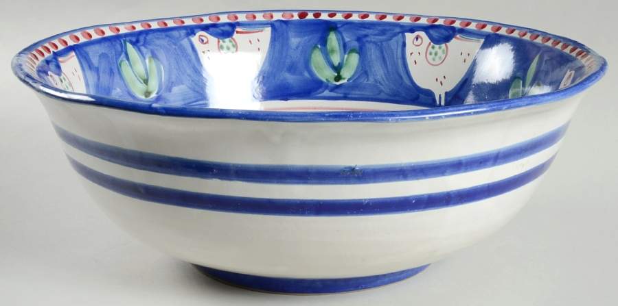 Campagna Chicken (Blue Border, Red Dots) 15" Pasta Serving Bowl by Vietri (Italy)-1
