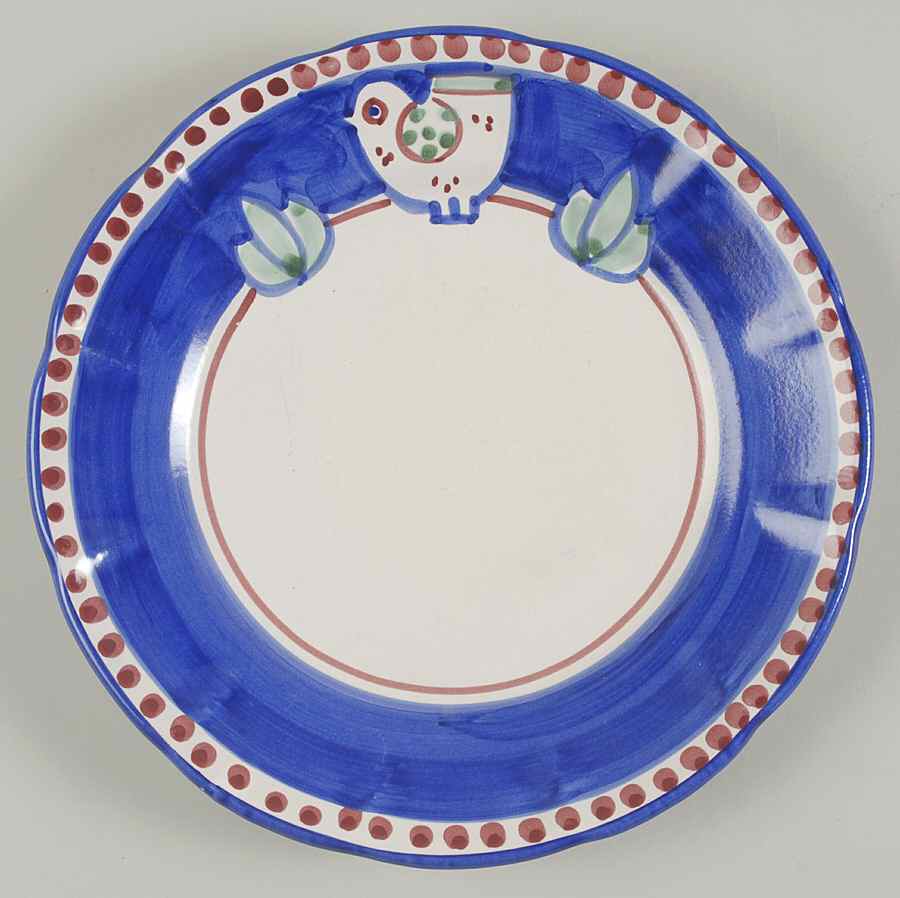 Campagna Chicken (Blue Border, Red Dots) Dinner Plate by Vietri (Italy)-1