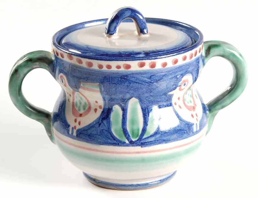 Campagna Chicken (Blue Border, Red Dots) Sugar Bowl & Lid by Vietri (Italy)-1