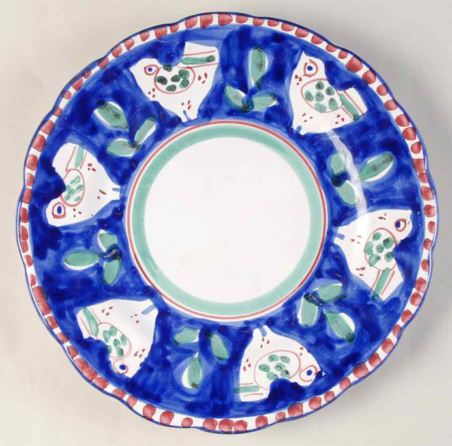 Campagna Chicken (Blue Border, Red Dots) Dinner Plate by Vietri (Italy)-1