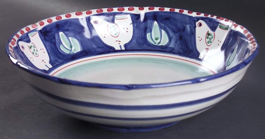 Campagna Chicken (Blue Border, Red Dots) 12" Round Serving Bowl by Vietri (Italy)-1