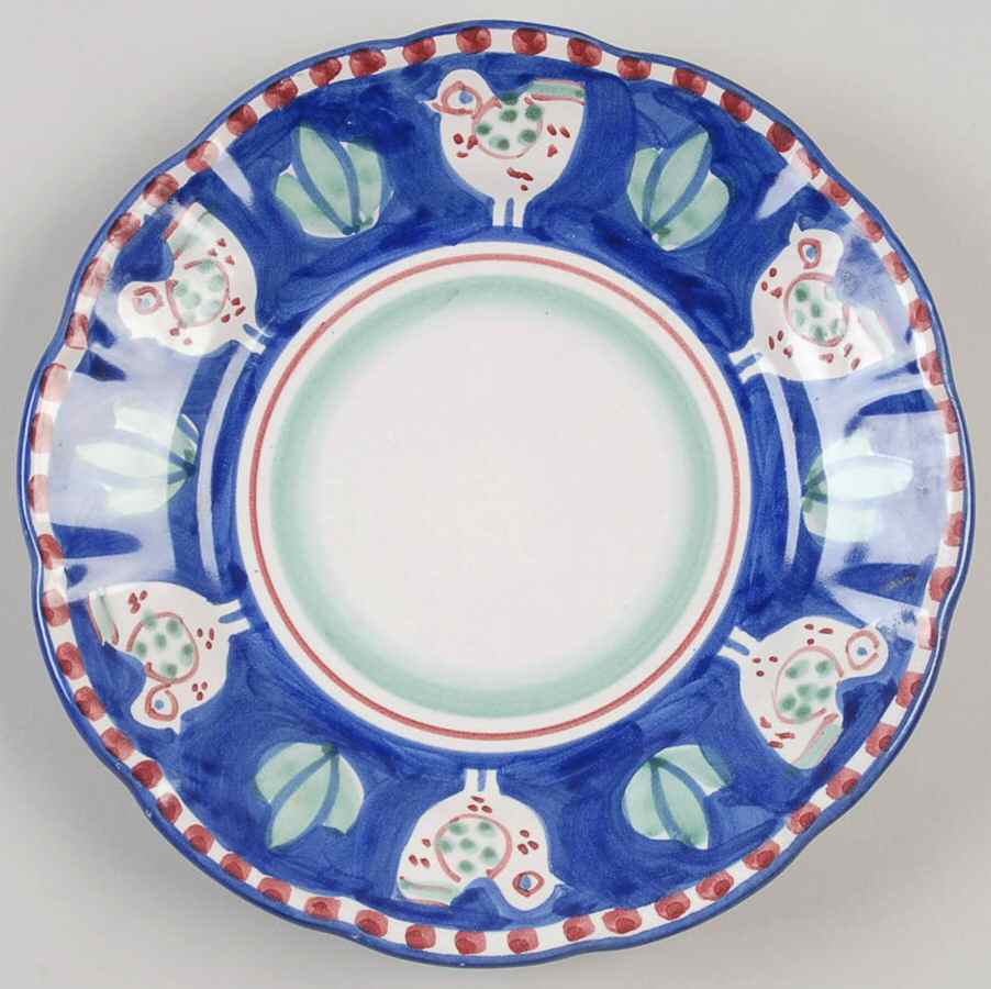 Campagna Chicken (Blue Border, Red Dots) Salad Plate by Vietri (Italy)-1