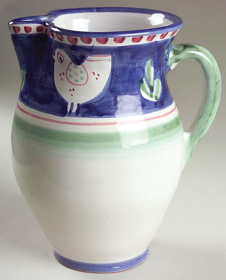 Campagna Chicken (Blue Border, Red Dots) 64 Oz Pitcher by Vietri (Italy)-1