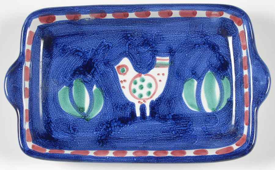Campagna Chicken (Blue Border, Red Dots) 7" Rectangular Tray by Vietri (Italy)-1