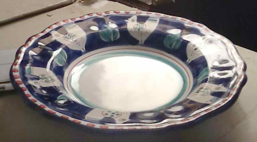 Campagna Chicken (Blue Border, Red Dots) 10" Soup/Pasta Bowl by Vietri (Italy)-1