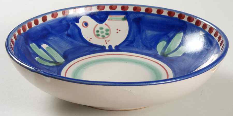 Campagna Chicken (Blue Border, Red Dots) Soup/Cereal Bowl by Vietri (Italy)-1