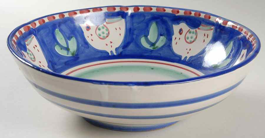 Campagna Chicken (Blue Border, Red Dots) 10" Round Serving Bowl by Vietri (Italy)-1