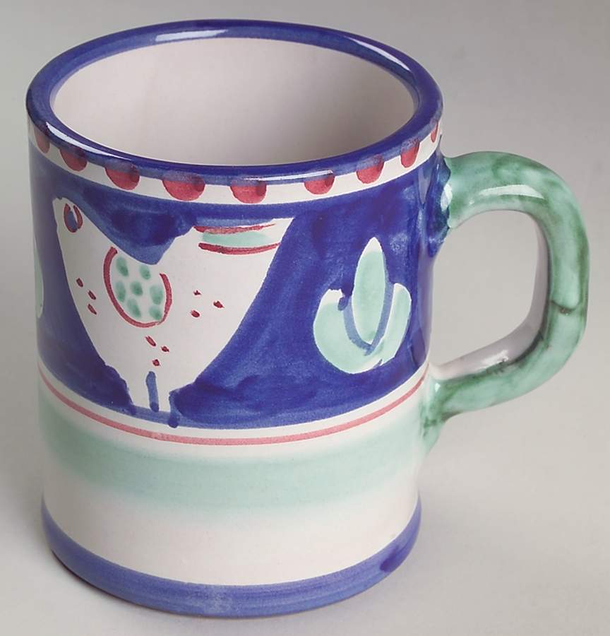 Campagna Chicken (Blue Border, Red Dots) Mug by Vietri (Italy)-1