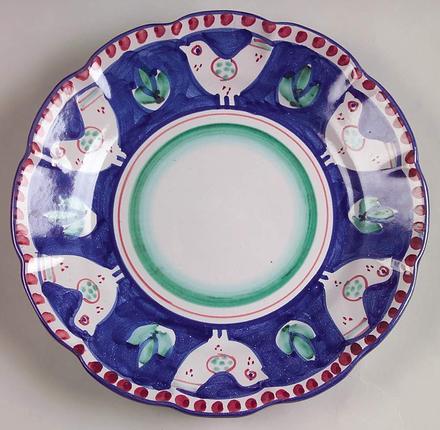 Campagna Chicken (Blue Border, Red Dots) Luncheon Plate by Vietri (Italy)-1