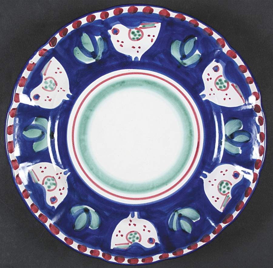 Campagna Chicken (Blue Border, Red Dots) Dinner Plate by Vietri (Italy)-1