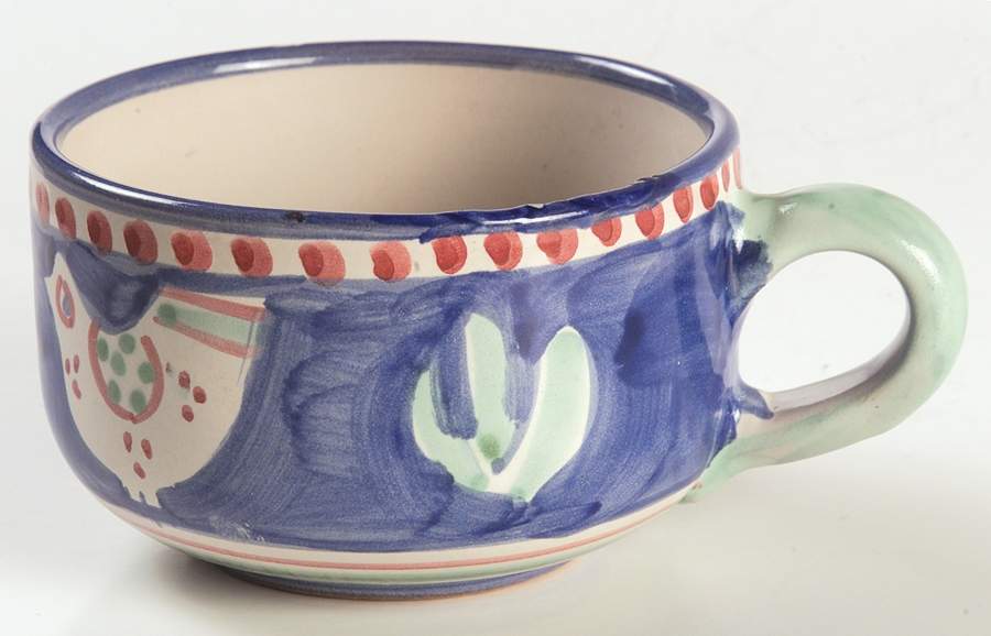Campagna Chicken (Blue Border, Red Dots) Flat Cup by Vietri (Italy)-1