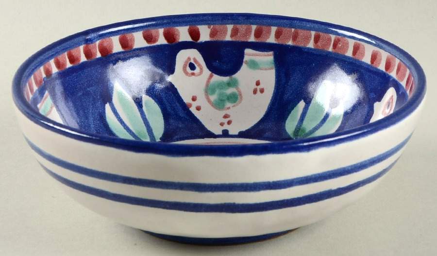 Campagna Chicken (Blue Border, Red Dots) Coupe Cereal Bowl by Vietri (Italy)-1