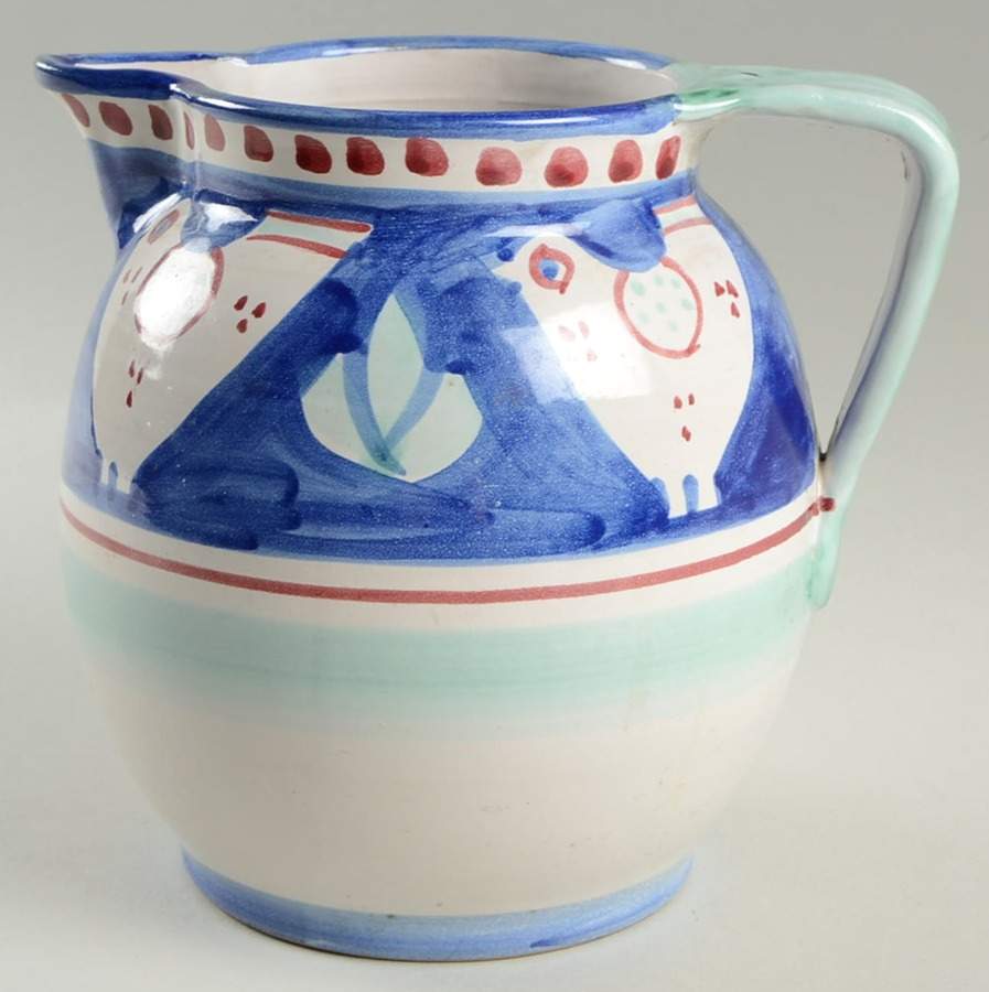 Campagna Chicken (Blue Border, Red Dots) 64 Oz Pitcher by Vietri (Italy)-1
