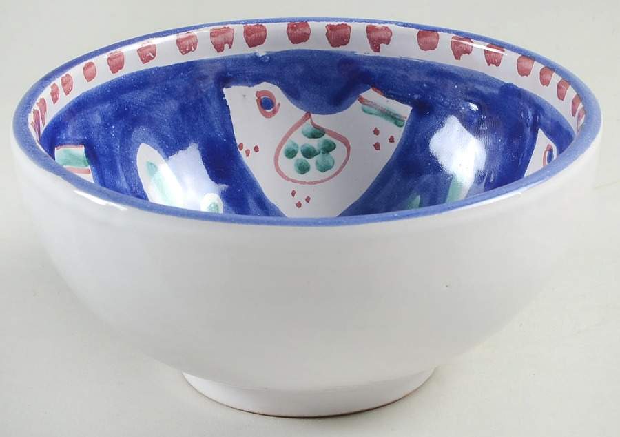 Campagna Chicken (Blue Border, Red Dots) Coupe Cereal Bowl by Vietri (Italy)-1