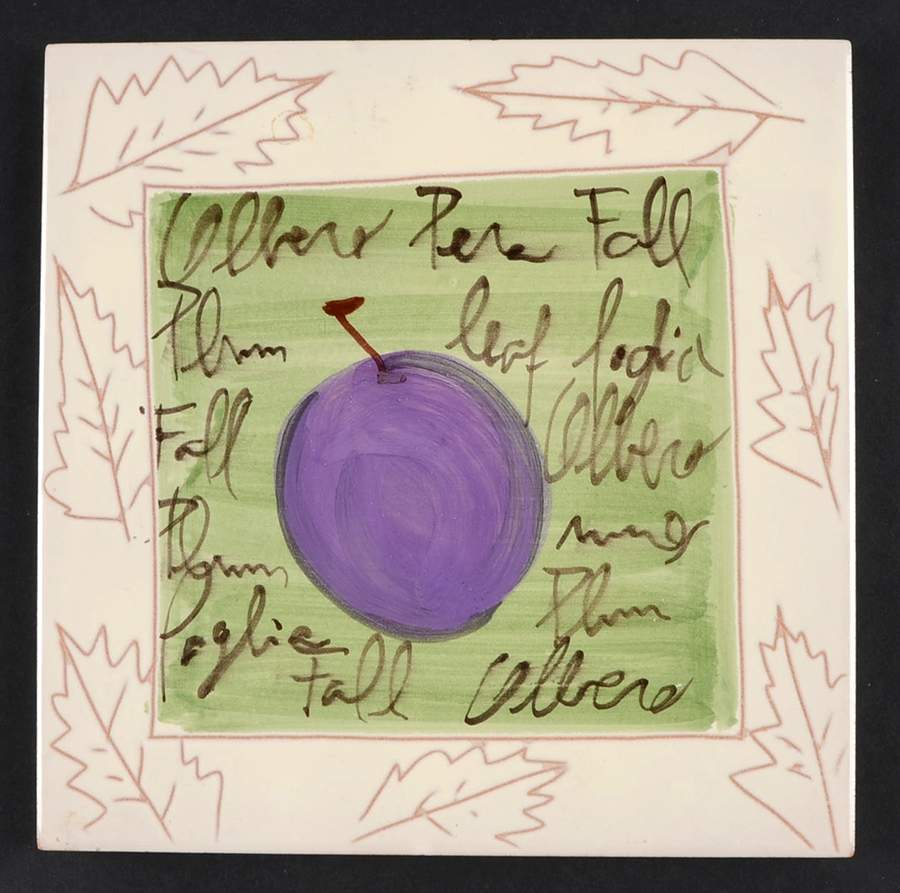 Plums and Pears Blue Square Trivet by Vietri (Italy)-1