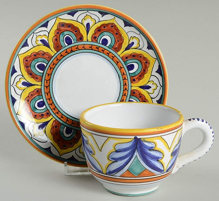 Umbria Flat Cup & Saucer Set by Vietri (Italy)-1