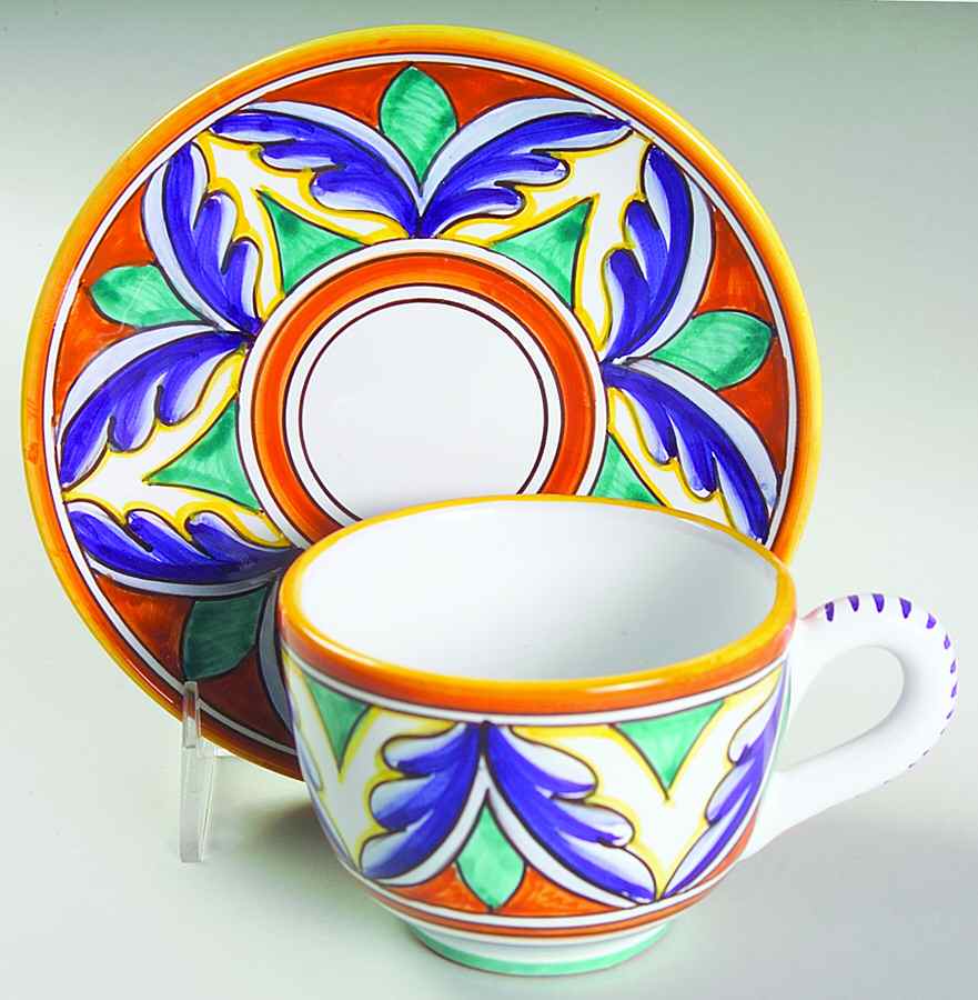 Umbria Flat Cup & Saucer Set by Vietri (Italy)-1