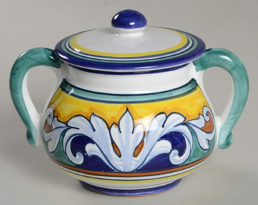 Umbria Sugar Bowl & Lid by Vietri (Italy)-1