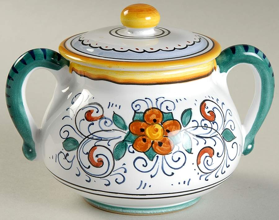 Umbria Sugar Bowl & Lid by Vietri (Italy)-1