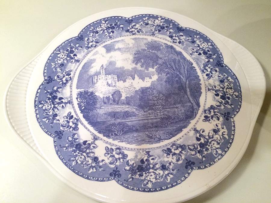 Burgenland Blue (Smooth, Green Backstamp) Handled Cake Plate by Villeroy & Boch-1
