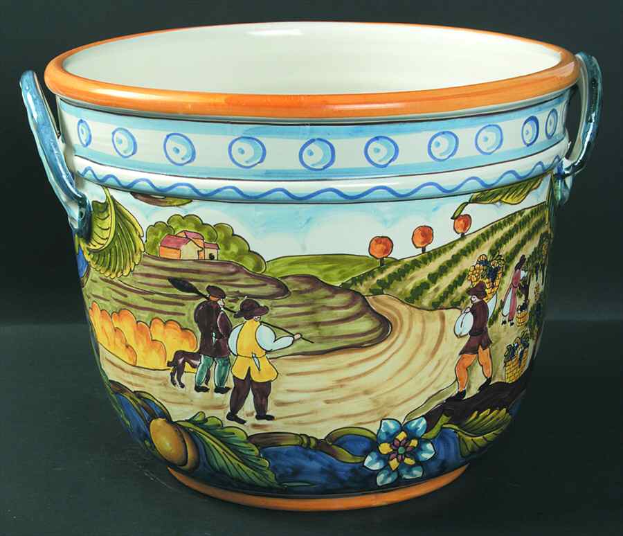 Tuscan Country Large Round Planter by Vietri (Italy)-1