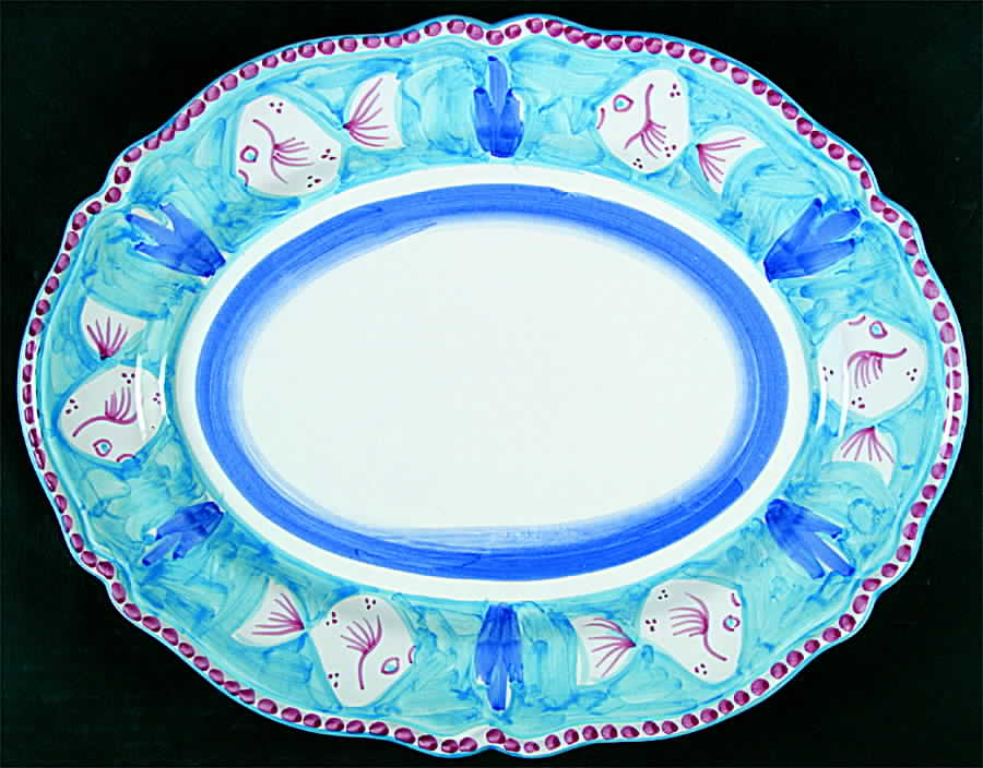 Campagna Fish Light Blue (Pesce) 16" Oval Serving Platter by Vietri (Italy)-1