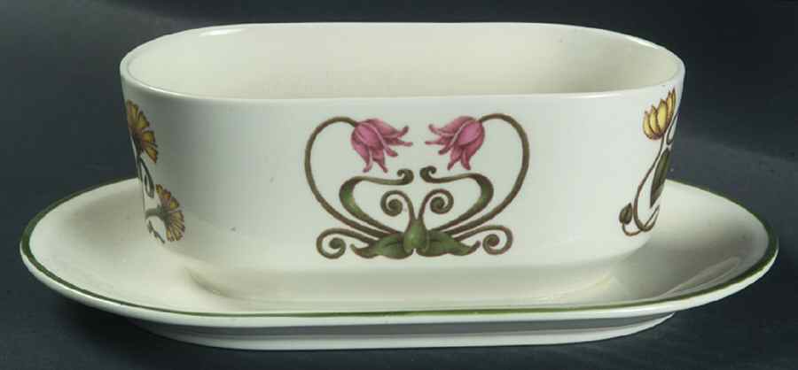 Atlantic (Fish, Flowers, Cream) Gravy Boat with Attached Underplate by Villeroy & Boch-1