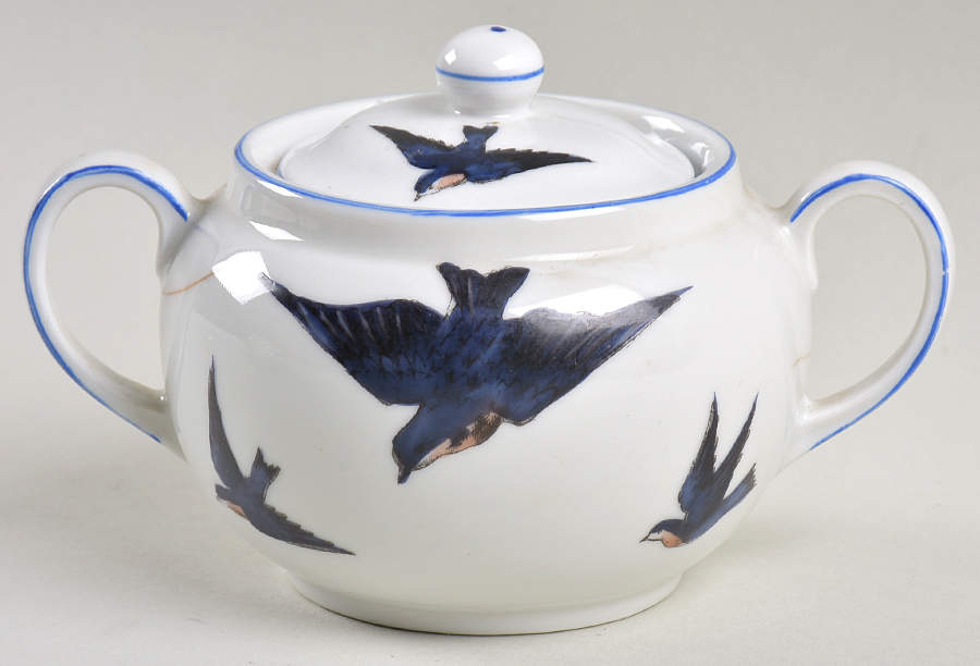 Blue Bird Sugar Bowl & Lid by Victoria (Austria)-1