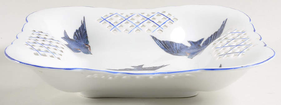 Blue Bird 9" Square Pierced Bowl by Victoria (Austria)-1