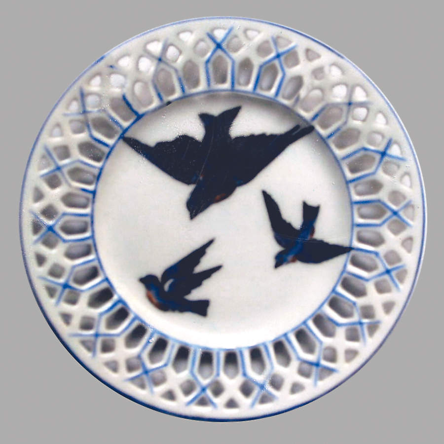 Blue Bird 4" Pierced Plate by Victoria (Austria)-1
