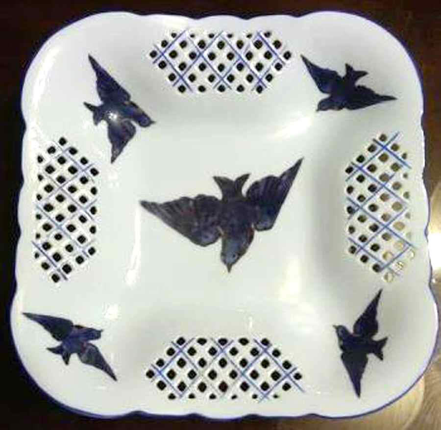 Blue Bird 7'' Pierced Square Bowl by Victoria (Austria)-1