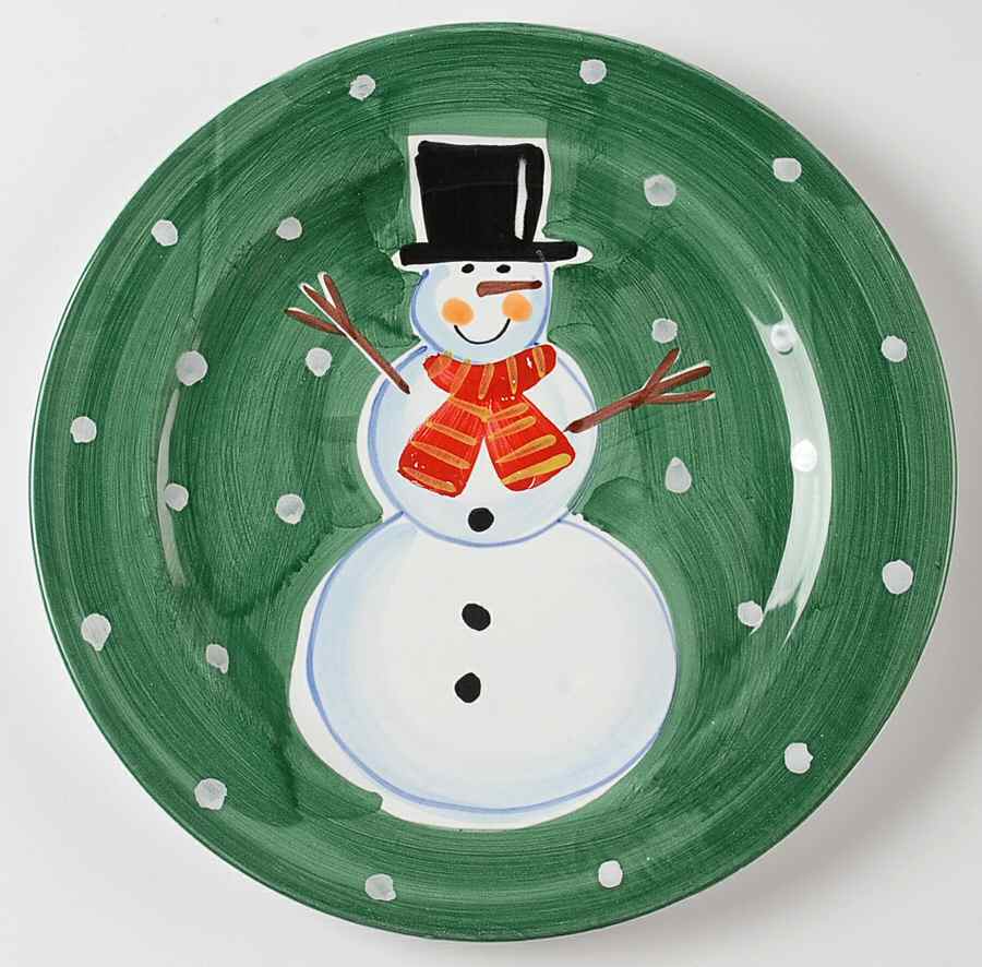 Snowman Dinner Plate by Vietri (Italy)-1
