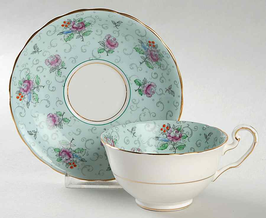 English Rose Footed Cup & Saucer Set by Cartwright & Edwards-1