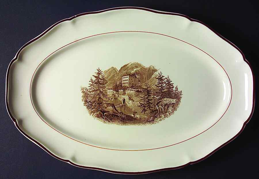 Alpina (Scalloped, Brown Scene) 14" Oval Serving Platter by Villeroy & Boch-1