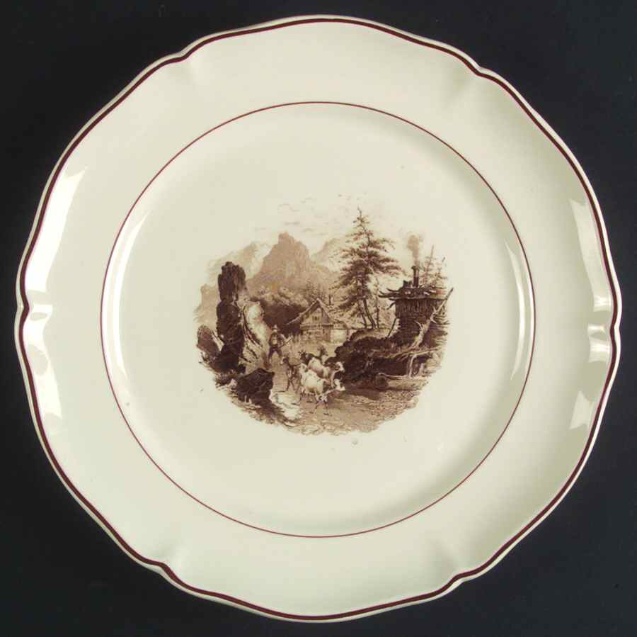 Alpina (Scalloped, Brown Scene) Dinner Plate by Villeroy & Boch-1