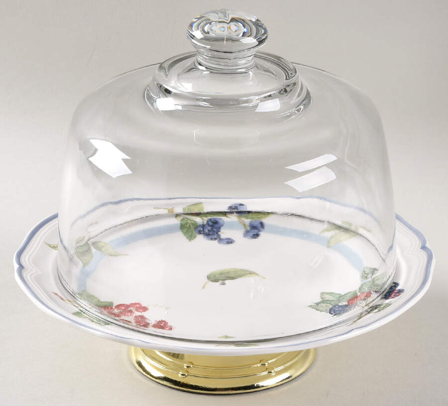 Cottage 6 1/2"-7 1/2" Footed Cheese Plate w/ Glass Dome HC by Villeroy & Boch-1