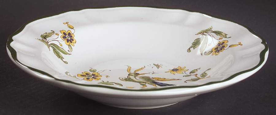 Vieux Provence Green Trim Large Rim Soup Bowl by Varages-1