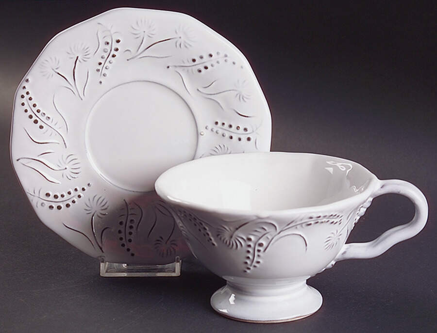 Fiori Delicati Footed Cup & Saucer Set by Vietri (Italy)-1