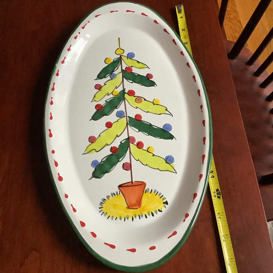 Natale (Green Or Red Trim) 15" Oval Serving Platter by Vietri (Italy)-1