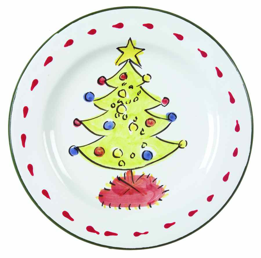 Natale (Green Or Red Trim) Salad Plate by Vietri (Italy)-1
