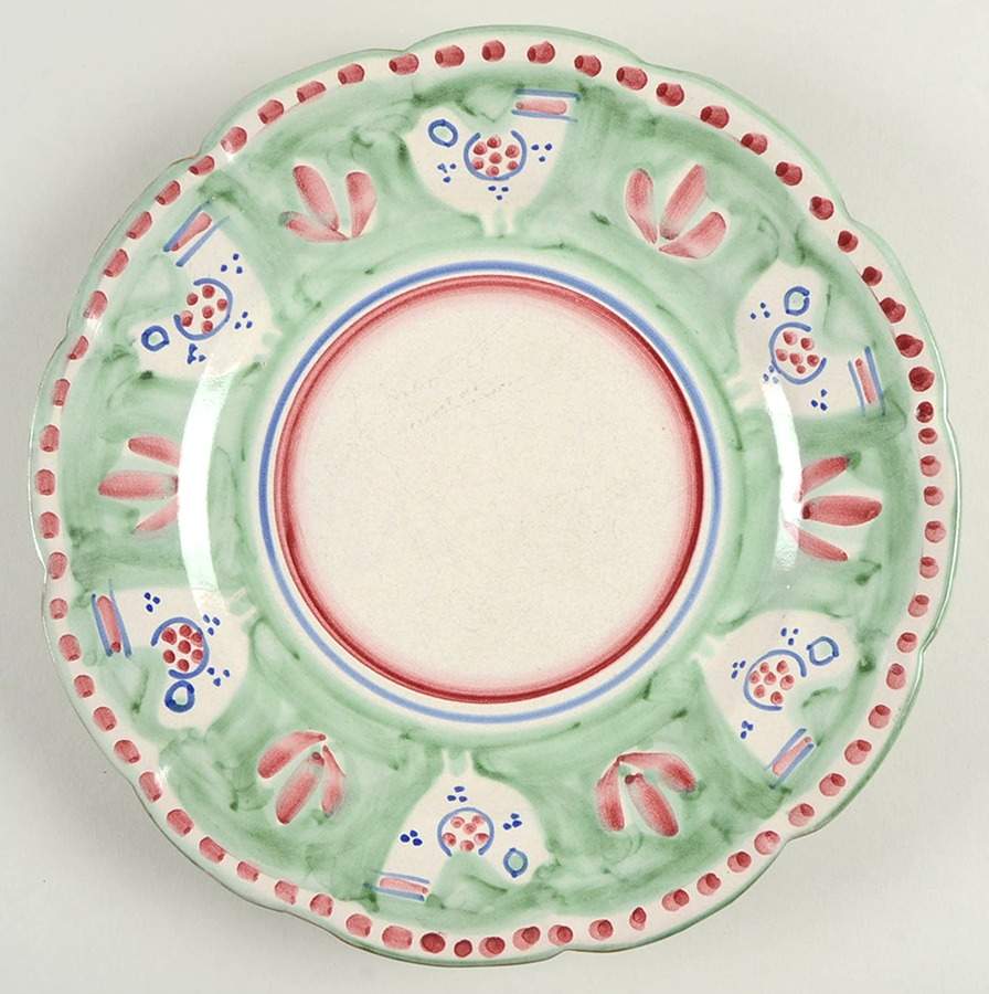 Campagna Chicken (Green Border, Pink Dots) Dinner Plate by Ceramica Artistica (CAS Vietri)-1
