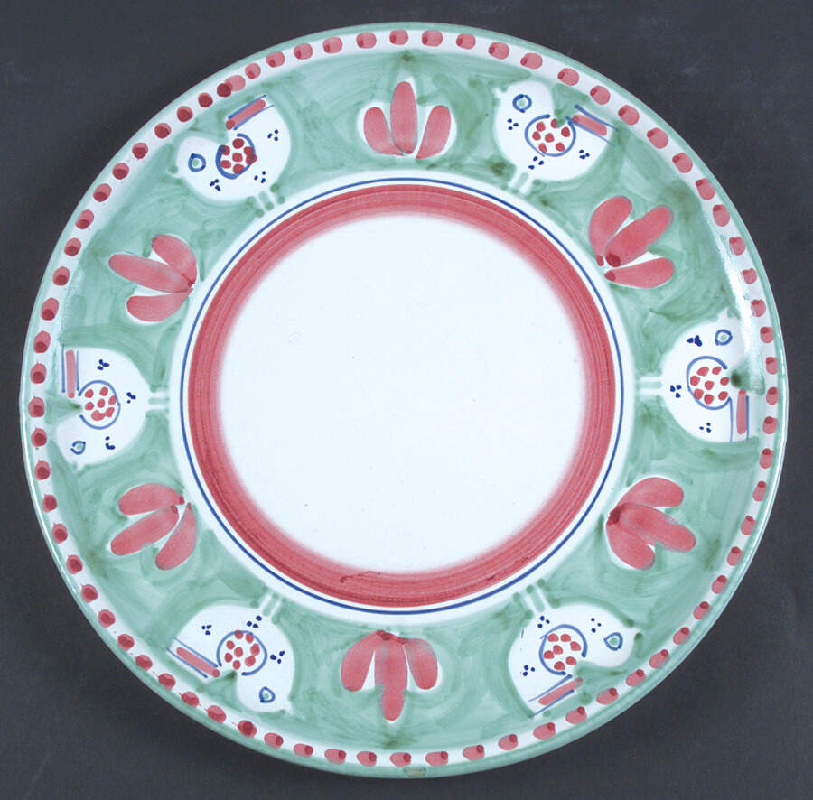 Campagna Chicken (Green Border, Pink Dots) Cake Plate by Ceramica Artistica (CAS Vietri)-1